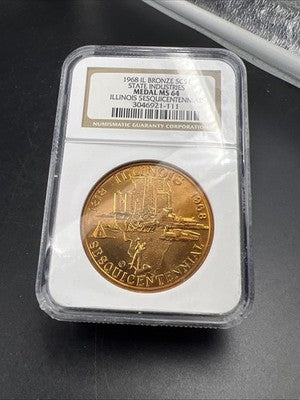 1968 Illinois Sesquicentennial Bronze Medal NGC CH BU MS64