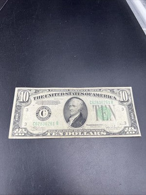 1934 A $10 FRN Ten Dollars Federal Reserve Note Fine Circ #61