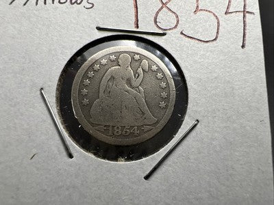 1854 with Arrows 10c Seated Liberty Silver Dime Choice VG Very Good Circ SKU#b