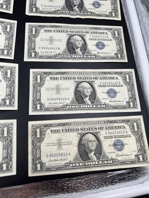 Lot of 10 1957 $1 Dollar Silver Certificate Blue Seal Notes Very Fine VF Circ #2