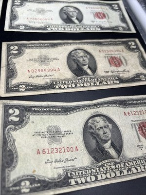 Lot of 10 1953 1963 $2 USN Red Seal Legal Tender Bills VG Very Good Circ #871