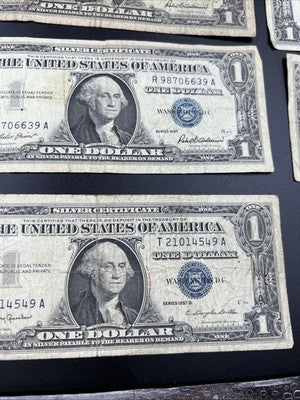 Lot of 10 VERY CIRC 1957 1935 $1 Dollar Silver Certificate Blue Seal Notes #49