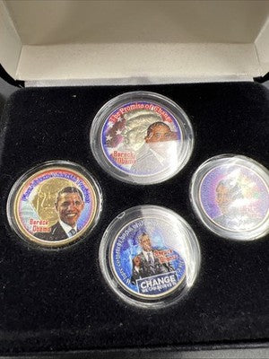 Lot of 2 sets - 8 Barack Obama Colorized US UNC Coins in Boxes SK#b