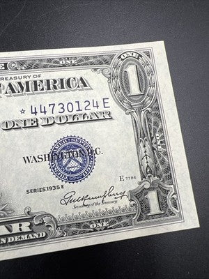 1935 E * Star $1 One Dollar US Silver Certificate Blue Seal UNC #44