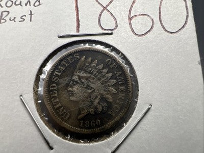 1860 1c Indian Cent Penny Coin Fine Details ED Round Bust