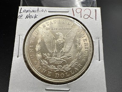 1921 P $1 Morgan Silver Dollar Coin Reverse Lamination Error BU UNC