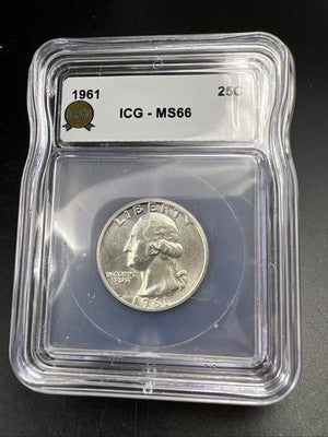 1961 P 25c Washington Silver Quarter Coin ICG MS66