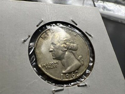 1962 D 25c Washington Silver Quarter Coin Double Clipped Planchet Error + RPM
