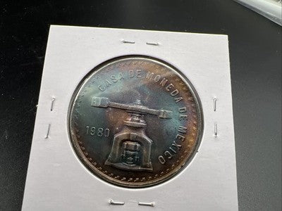 1980 Mexico Onza 1 Oz Silver Coin Monster Toning Toner PQ Blue Gem BU