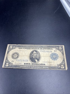 1914 $5 Five Dollars Federal Reserve Note Atlanta White Mellon FR-867 Very Circ
