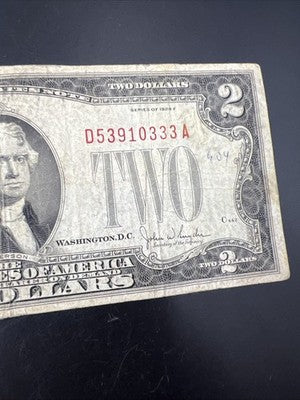 1928 F $2 USN United States Note Red Seal Bills G Circ #333 Neat Serial #