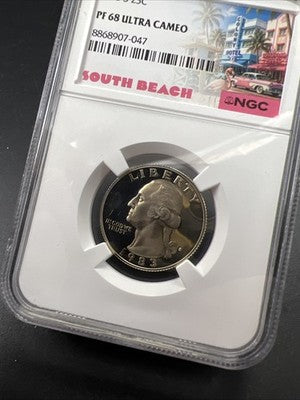 1983 S 25c Washington Clad Proof Quarter Coin PF68 UCAM #47 NGC South Beach Slab