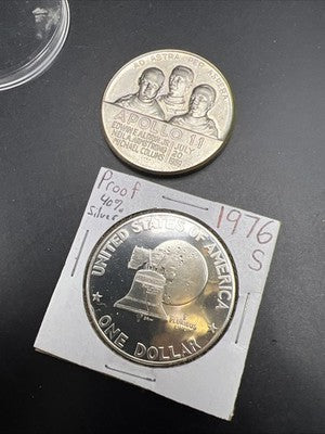 Appollo Collector's Set 1969 CU-NI Appollo 11 Medal & 1976 $1 40% Silver Ike $1