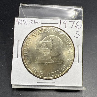 1976 S $1 Ike Bicentennial Eisenhower 40% Silver Dollar Coin BU UNC In 2x2 SKU#A