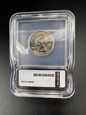 2007 P 25c Wyoming Quarter Coin Struck Thru Grease Error ICG BU #105