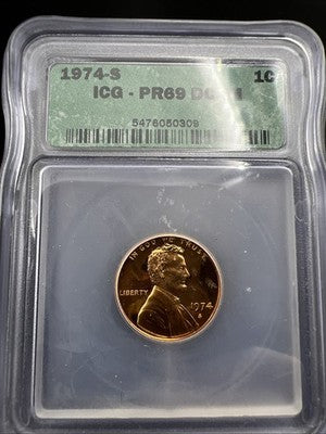 1974 S 1c Lincoln Memorial Cent Penny ICG PR69 DCAM #309