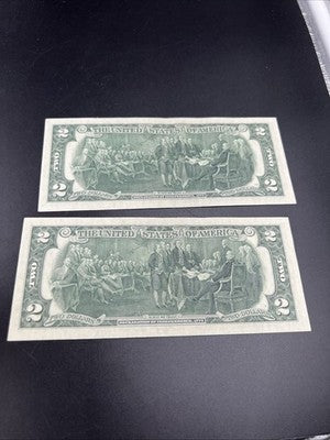 2 Consecutive 1976 Bicentennial $2 Two Dollar Federal Reserve Notes AU About UNC