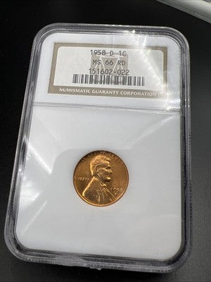 1958 D 1c Lincoln Wheat Cent Penny MS66 RD #022 Gem BU