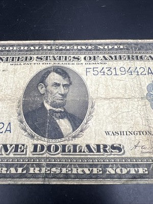 1914 $5 Five Dollars Federal Reserve Note Atlanta White Mellon FR-867 Very Circ