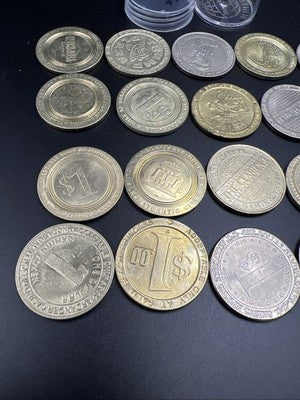 Lot of 20 $1 Casino Dollar Gaming Tokens Metal Circulated Conditions SKU#7523