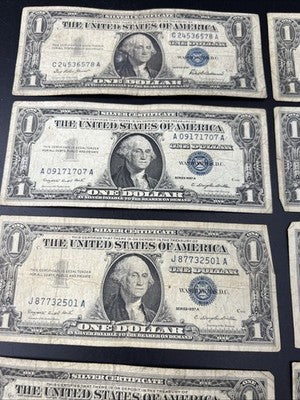 Lot of 10 1957 $1 One Dollar Silver Certificate Blue Seal Notes G / VG #549
