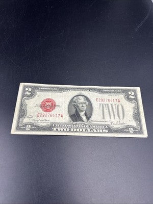 1928 G $2 Two Dollar Legal Tender United States Red Seal Note Fine Circ #417