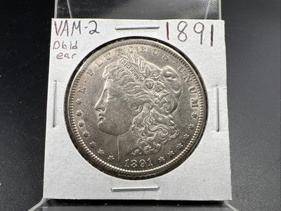 1891 P $1 Morgan Silver Dollar Coin Top 100 Vam 2 Double Ear CH AU About UNC