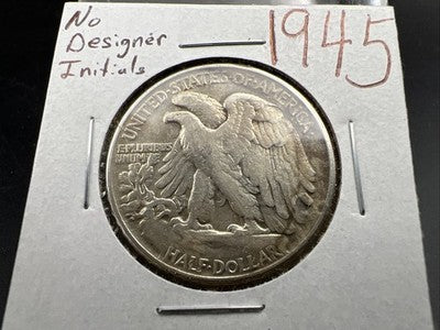 1945 P 50c Walking Liberty Half Dollar Missing Designer Initials FS-901 VF Circ