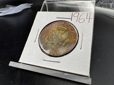 1964 50c Kennedy Silver Half Dollar Coin PQ Amber Toning Obverse CH AU SK#1a