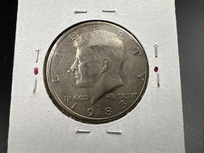 1983 P 50c Kennedy Half Dollar Coin NO FG Missing Initials Variety VF Circ