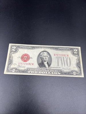 1928 F $2 USN United States Note Two Dollar Bill Red Seal VF Very Fine Circ #82