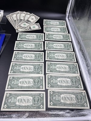 22 Consecutive 1977 $1 Minor Over Ink Error REV FRN Bills VF - UNC Conditions