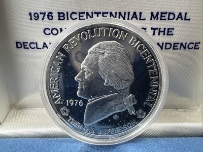 US 1776 - 1976 Bicentennial Thomas Jefferson Sterling Silver Medal w/ Box COA