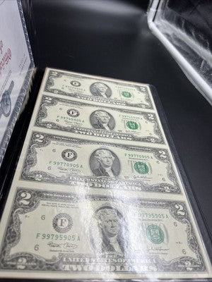 4 Note Souvenir Sheet 2003 US $2 Two Dollar FRN Federal Reserve Notes in Book #A