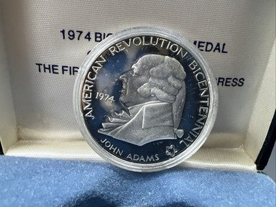 1974 US 1776-1976 Bicentennial John Adams Sterling Silver Medal w/ Box COA