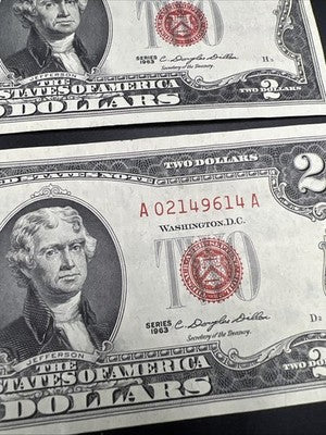 Lot of 2 1963 $2 Two Dollar Bill USN Notes XF / AU #614