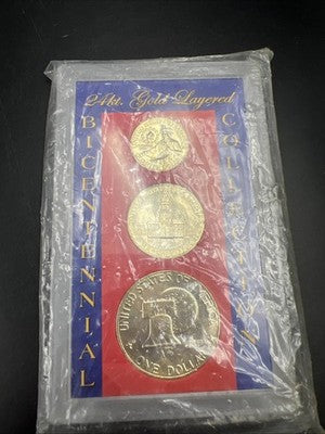 4 Coin Copper Nickel Bicentennial Proof Set 1976 25c 50c $1 & Colorized QTR #A