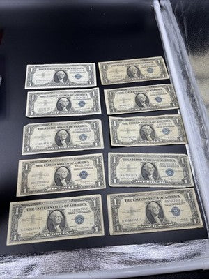 Lot of 10 1957 1935 $1 Dollar Silver Certificate Blue Seal Notes VG Circ #44