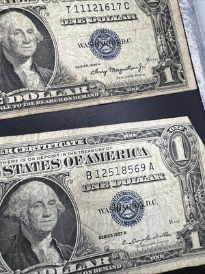 Lot of 10 VERY CIRC 1957 1935 $1 Dollar Silver Certificate Blue Seal Notes #96