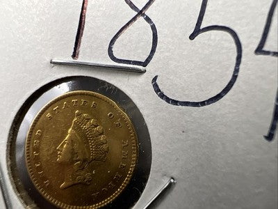 1854 G $1 Gold One Dollar Type 2 Indian Princess Head VF Details Rim Damage