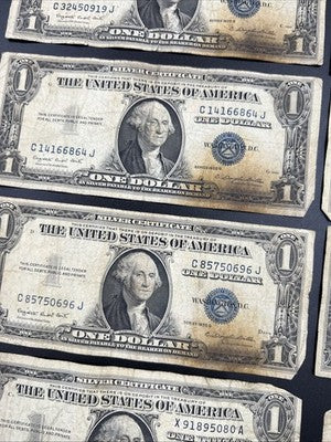 Lot of 10 VERY CIRC 1957 1935 $1 Dollar Silver Certificate Blue Seal Notes #80