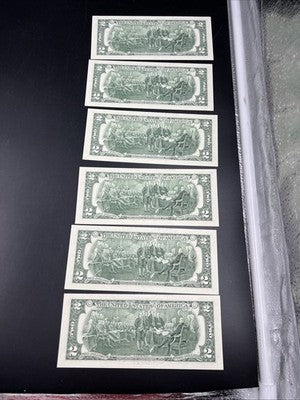 6 Consecutive 2003 $2 FRN Federal Reserve Notes Neat Serial Numbers #88