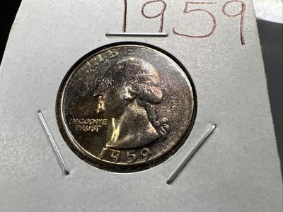 1959 25c Washington 90% Silver Coin CH BU UNC PQ Toning Toner Obverse