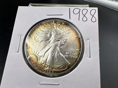 1988 1 Oz ASE American Silver Eagle Coin Gem BU UNC Halo Toning Toner SK#a