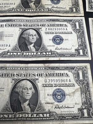 Lot of 10 1957 / 1935 $1 One Dollar Silver Certificate Blue Seal Notes VG + #512