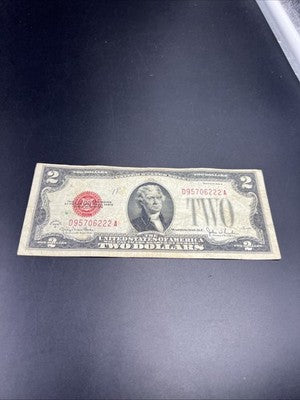 1928 G $2 Two Dollar Legal Tender United States Red Seal Note VG Circ #6222