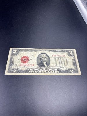 1928 G $2 Two Dollar Legal Tender United States Red Seal Note VG Circ #6222