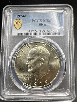 PCGS Gold Shield Gem BU 1974 S $1 Ike Eisenhower 40% Silver Dollar Coin MS67 #67