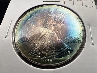 1995 1 Oz ASE American Silver Eagle Coin Gem BU Monster Toning Toner