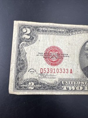 1928 F $2 USN United States Note Red Seal Bills G Circ #333 Neat Serial #